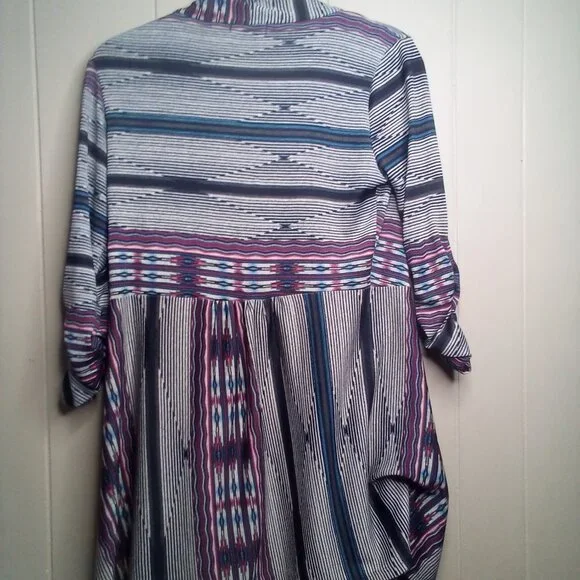About A Girl Open Front Blouse Top M 3/4 Sleeve Stripe Colorful - Picture 5 of 13